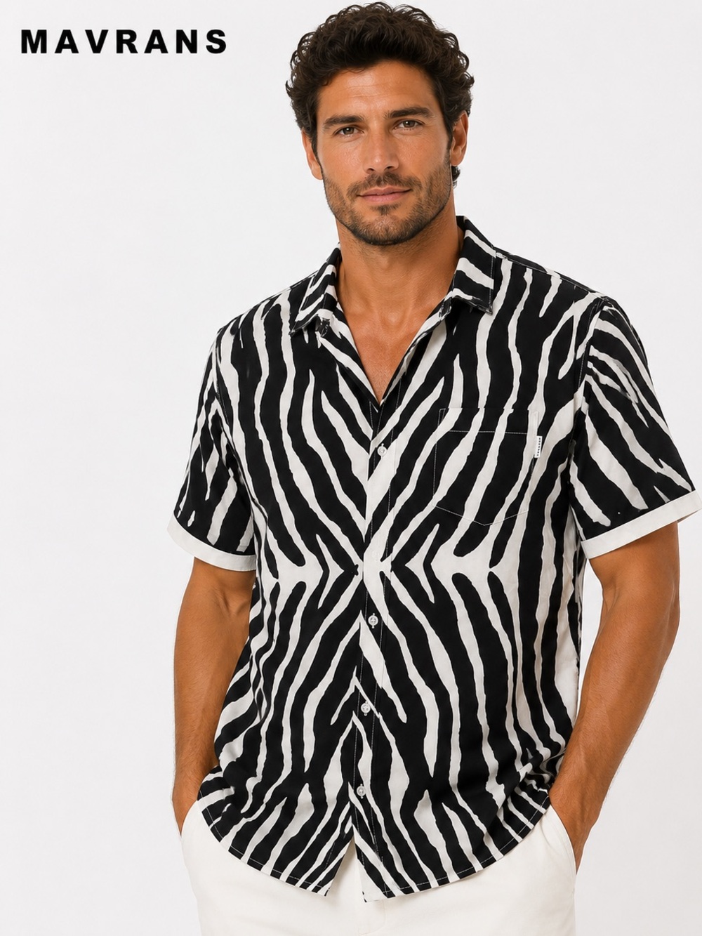 MAVRANS Men’s XL Zebra Print Resort Button-Up Shirt | reCOCO Coconut Blend